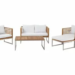 Beliani Loungeset 4-zits Acaciahout Wit BERMUDA