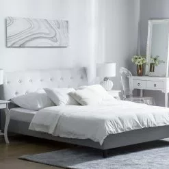 Beliani Bed Stof Lichtgrijs In Diverse Formaten SAVERNE -Exporteren Stoelen Winkel undef src sa picid 285369 type color image scaled