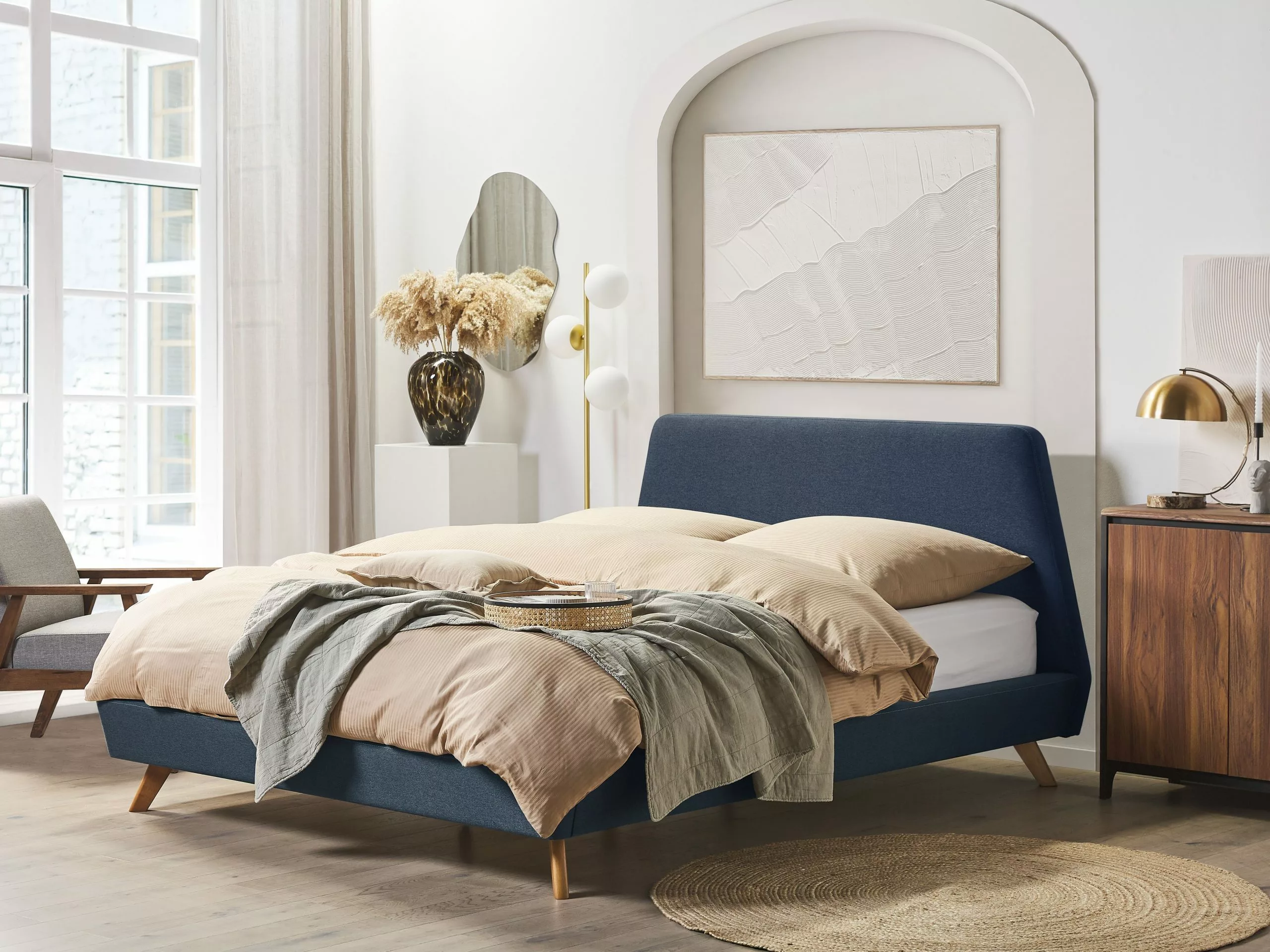 Beliani Bed Stof Donkerblauw In Diverse Formaten VIENNE - Afbeelding 2