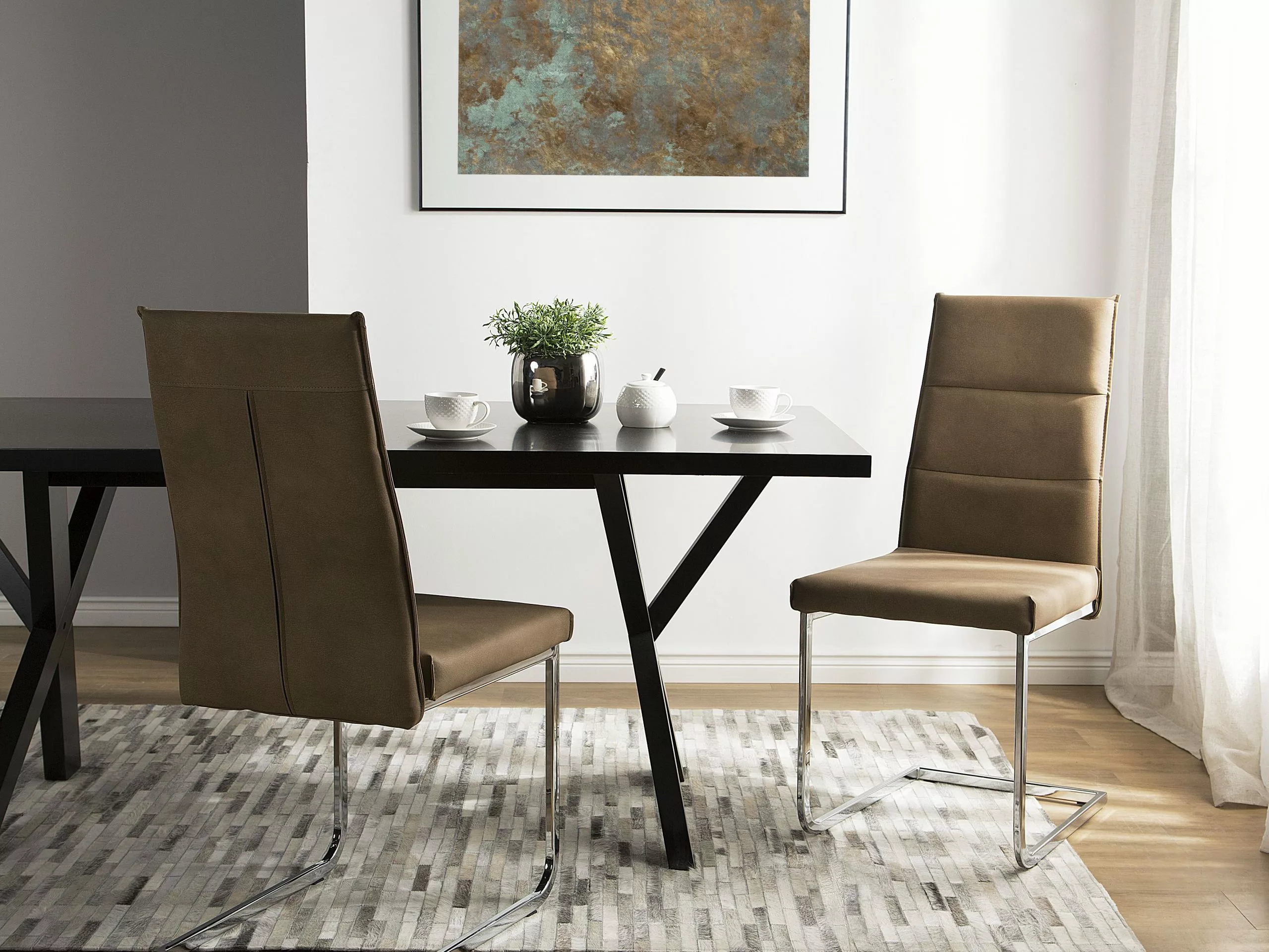 Beliani Eetkamerstoel Set Van 2 Kunstleer Beige ROCKFORD - Afbeelding 2