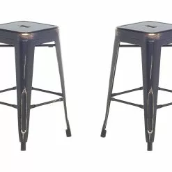 Beliani Barkruk Set Van 2 Metaal Zwart/goud CABRILLO M