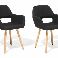 Beliani Eetkamerstoel Set Van 2 Stof Zwart CHICAGO