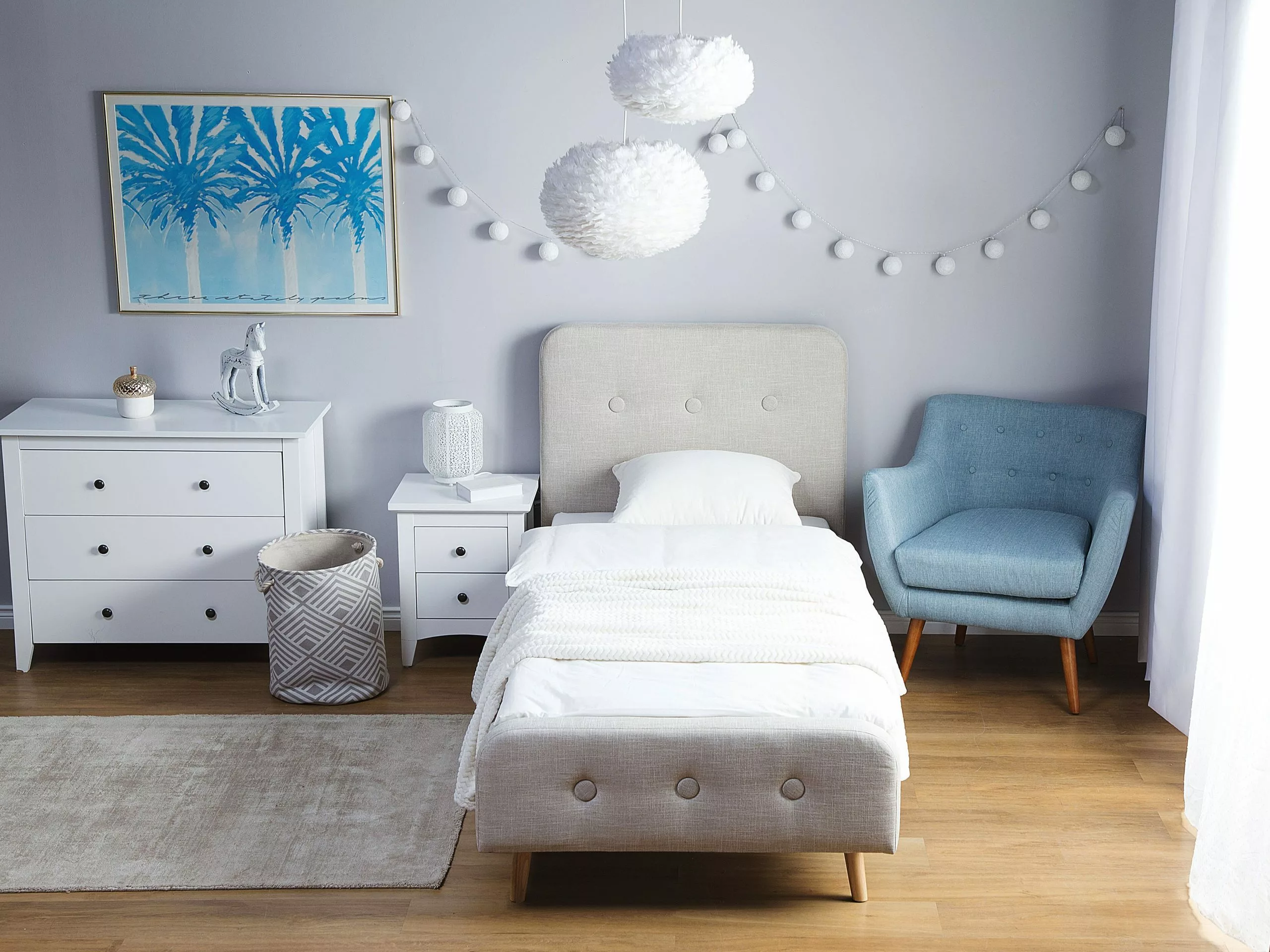 Beliani Bed Stof Beige 90 X 200 Cm RENNES 5 Beliani Bed Stof Beige 90 X 200 Cm RENNES - Afbeelding 3