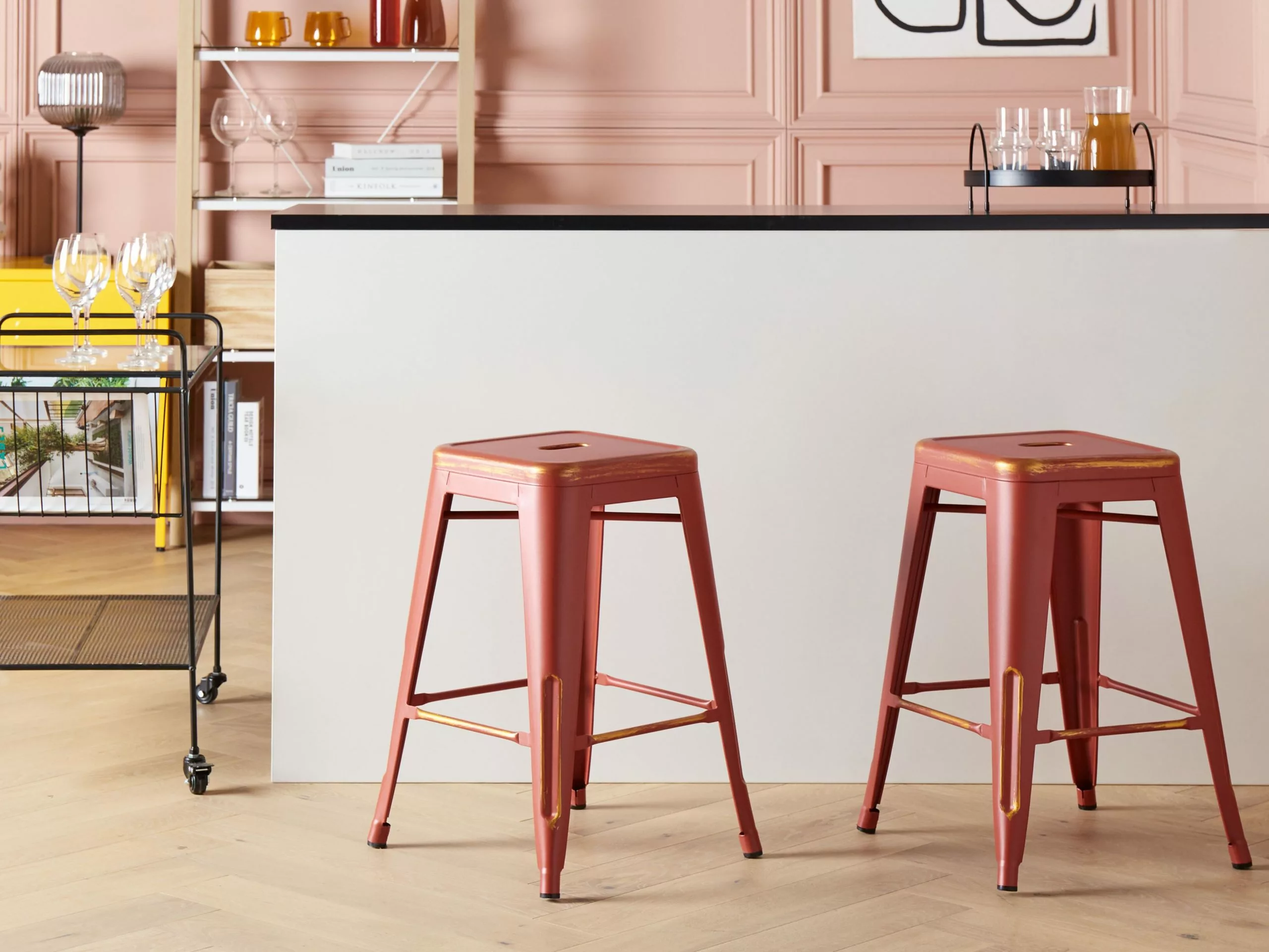 Beliani Barkruk Set Van 2 Metaal Rood/goud CABRILLO M - Afbeelding 2