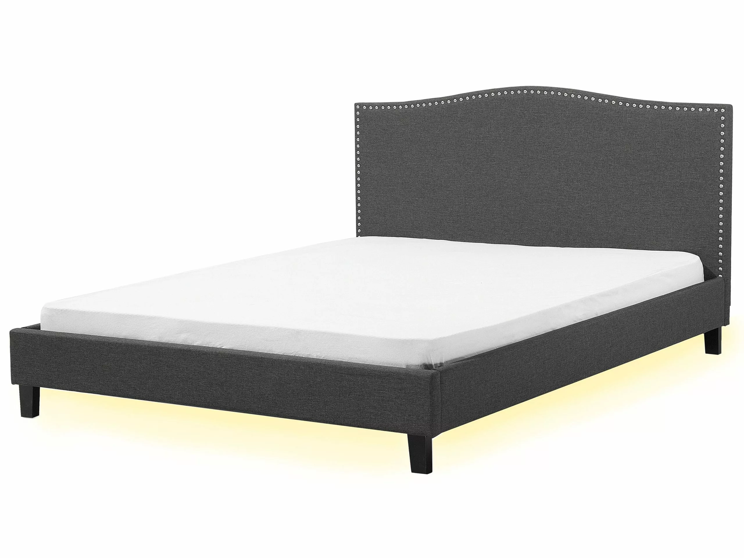 Beliani Bed Stof Grijs Met LED Wit In Diverse Formaten MONTPELLIER 3 Beliani Bed Stof Grijs Met LED Wit In Diverse Formaten MONTPELLIER
