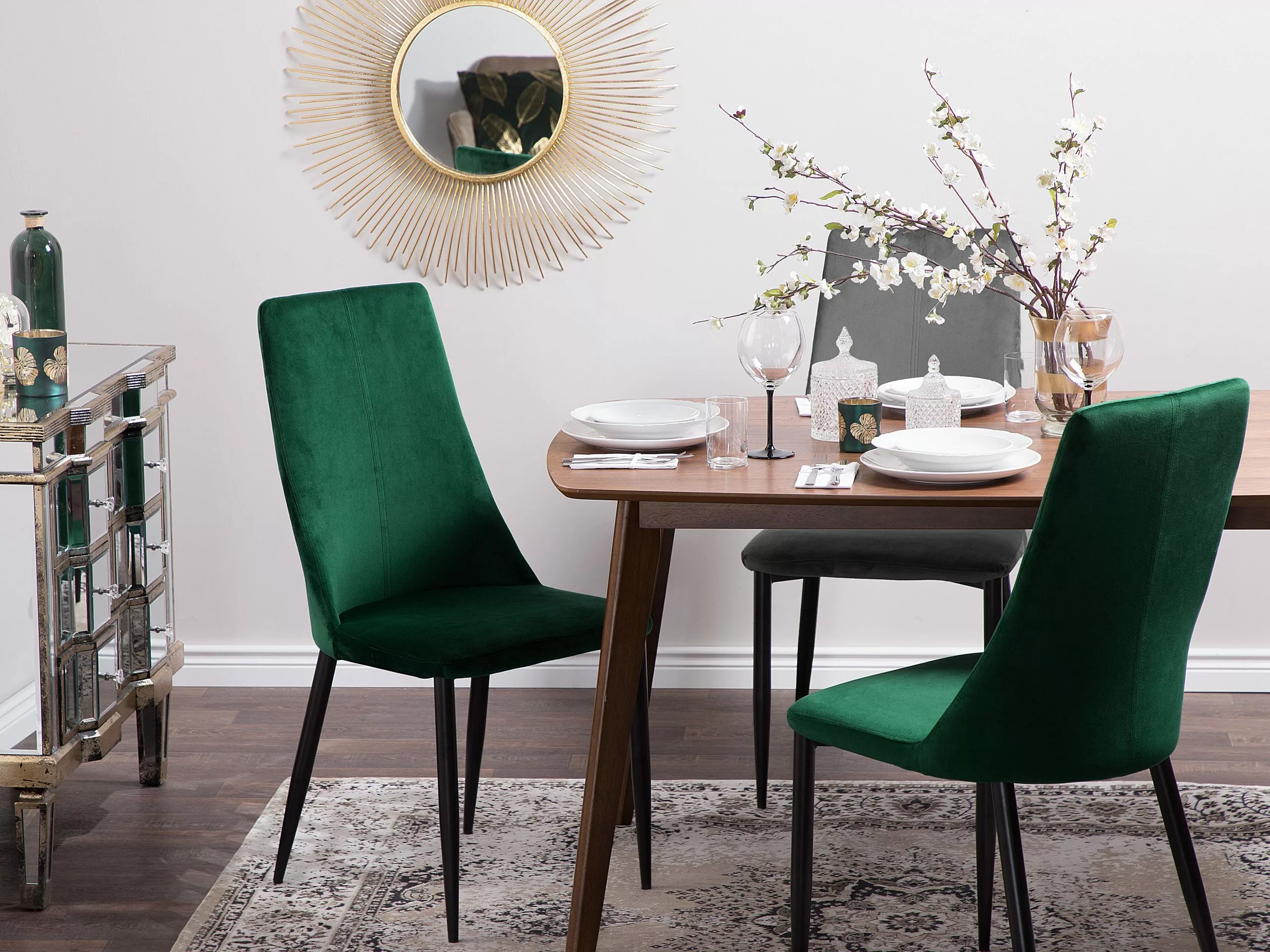 Beliani Eetkamerstoel Set Van 2 Fluweel Groen CLAYTON 4 Beliani Eetkamerstoel Set Van 2 Fluweel Groen CLAYTON - Afbeelding 2