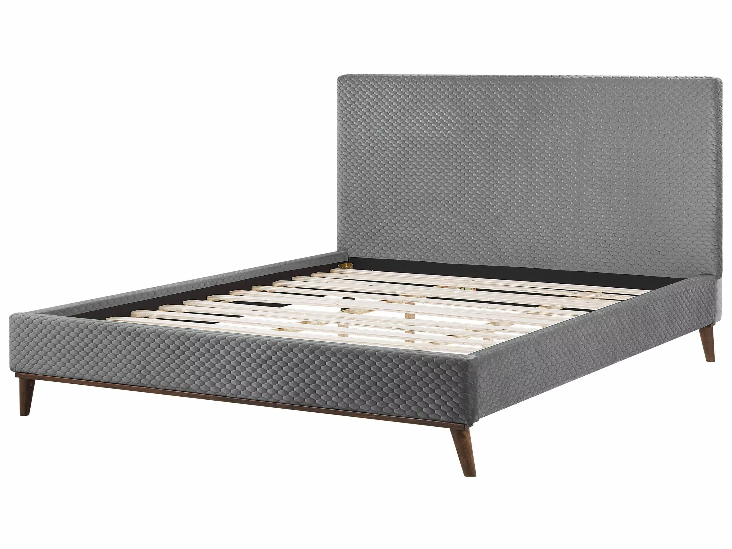 Beliani Bed Fluweel Grijs In Diverse Formaten BAYONNE - Afbeelding 5