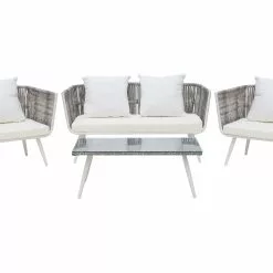 Beliani Loungeset 4-zits Rotan Crème RAGUSA