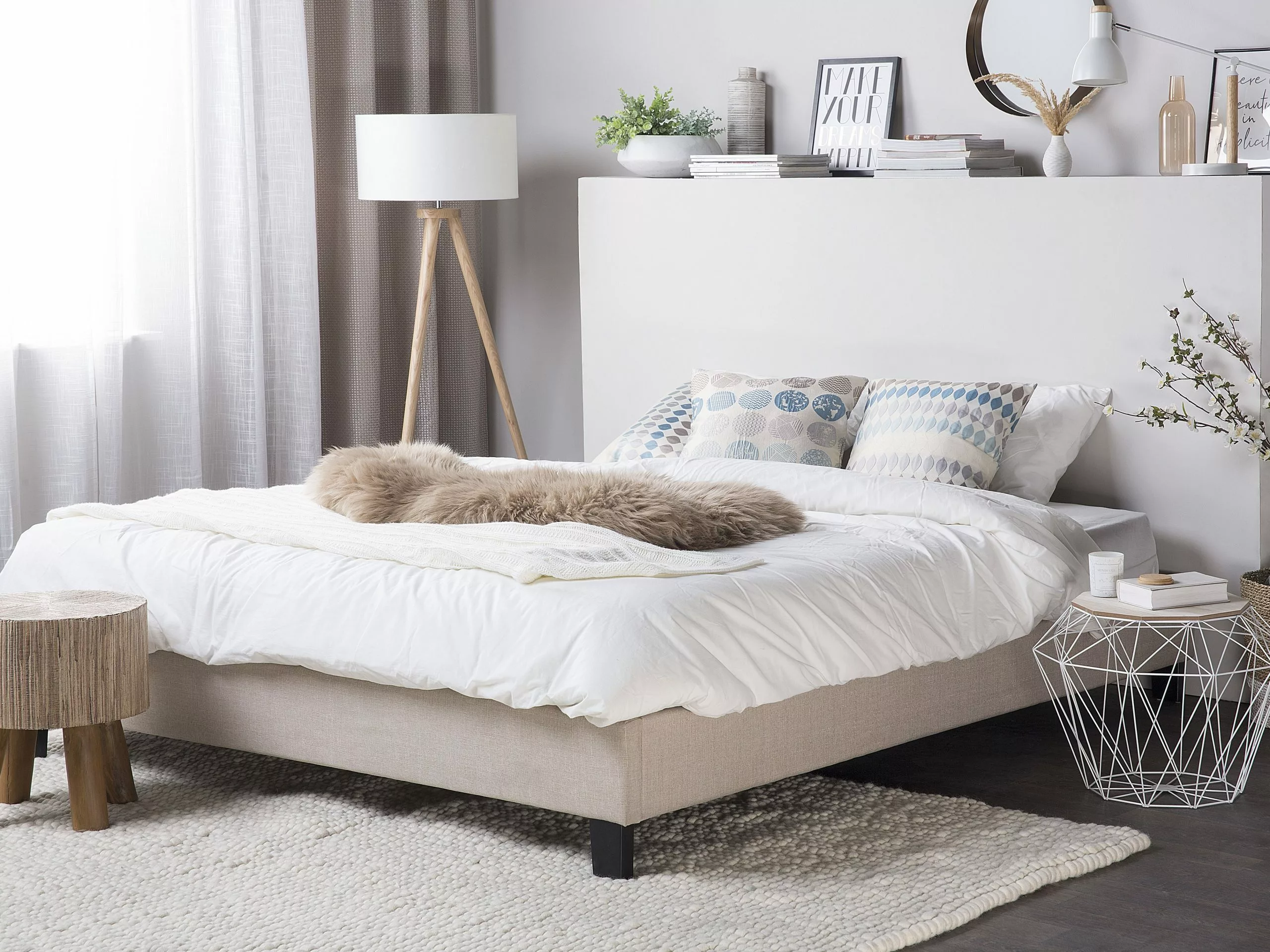 Beliani Bed Stof Beige In Diverse Formaten ROANNE - Afbeelding 2