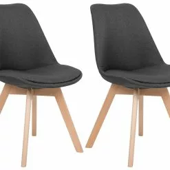 Beliani Eetkamerstoel Set Van 2 Stof Donkergrijs DAKOTA II
