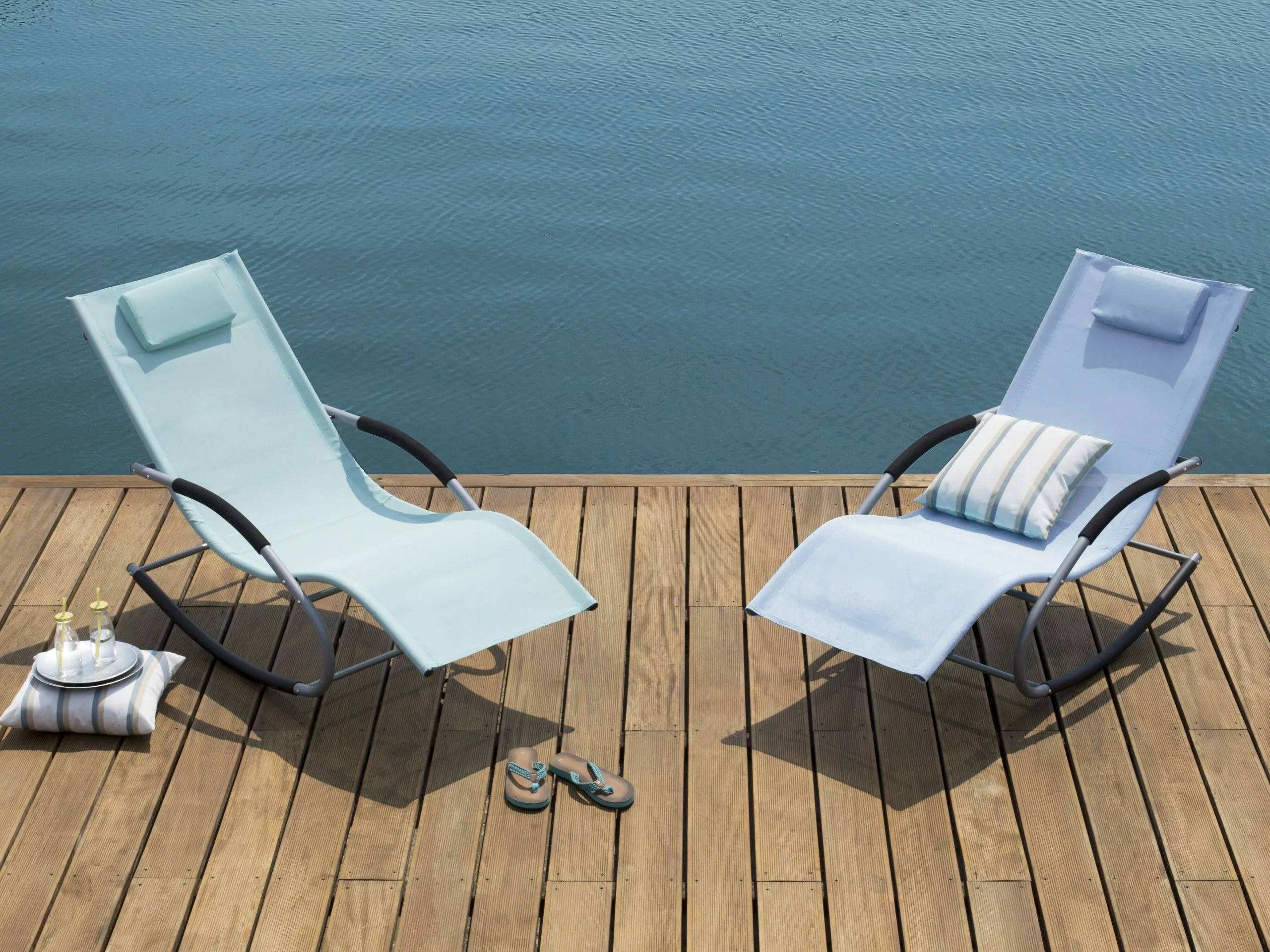 Beliani Ligstoel Staal Blauw CARANO - Afbeelding 2