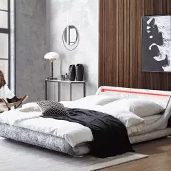 Beliani Waterbed Fluweel Zilver Met LED-verlichting In Diverse Formaten AVIGNON -Exporteren Stoelen Winkel undef src sa picid 737307 type whitesh image scaled