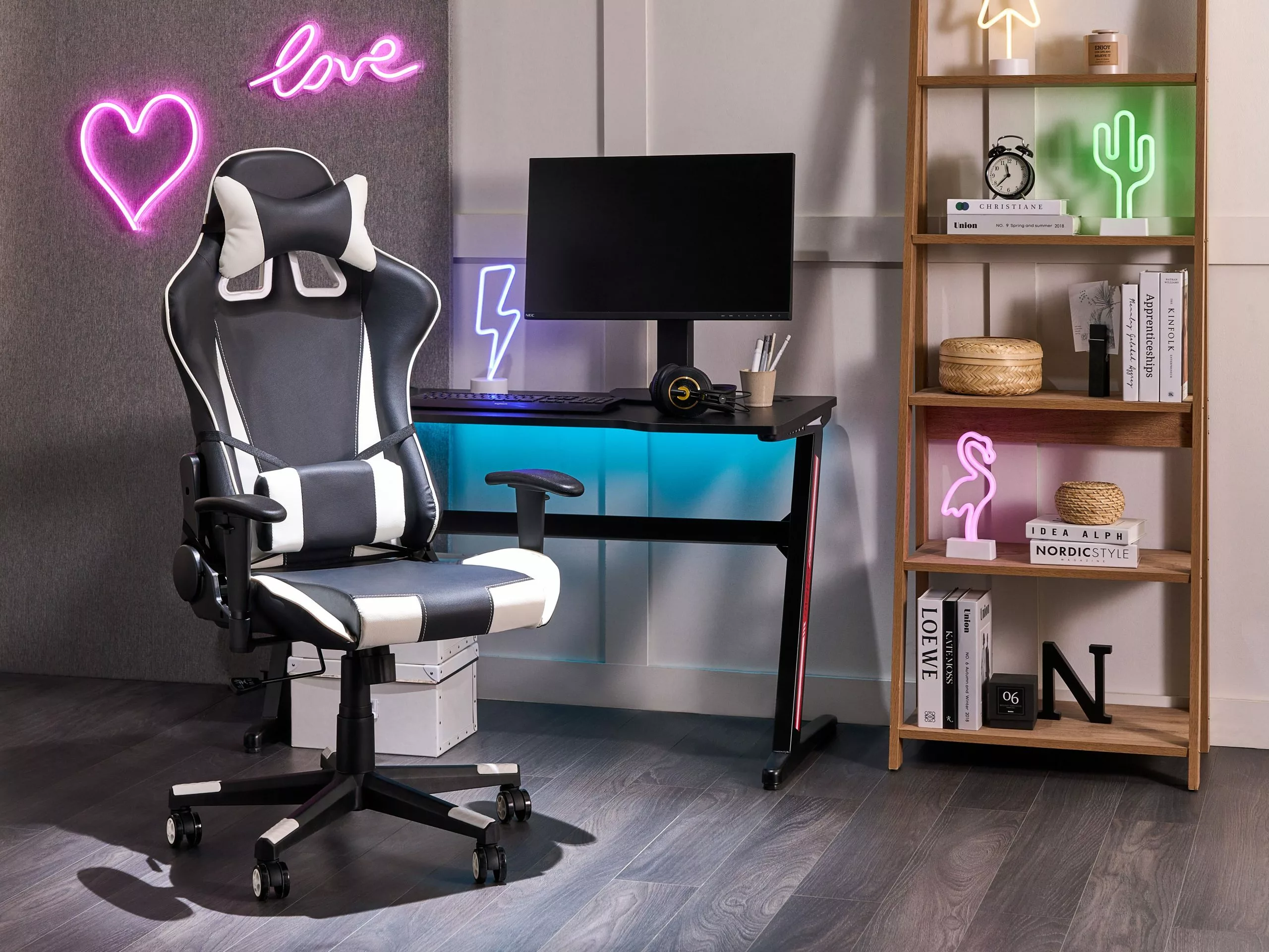 Beliani Bureaustoel Zwart/wit Hoogteverstelbaar GAMER 4 Beliani Bureaustoel Zwart/wit Hoogteverstelbaar GAMER - Afbeelding 2