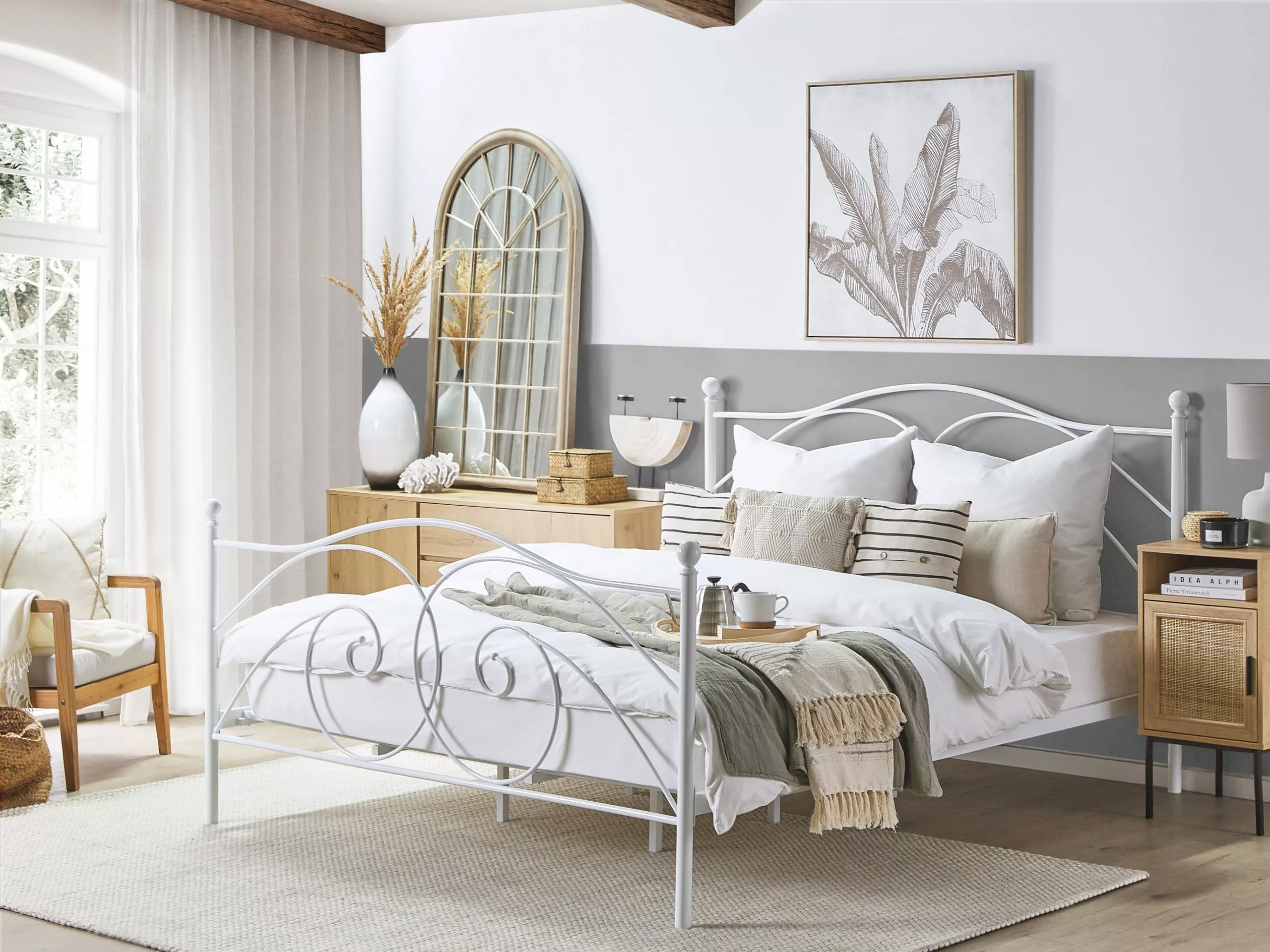 Beliani Bed Metaal Wit In Diverse Formaten DINARD - Afbeelding 2