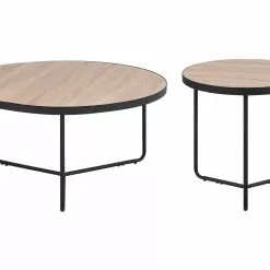 Beliani Salontafel Set Van 2 Lichtbruin/zwart MELODY M/L
