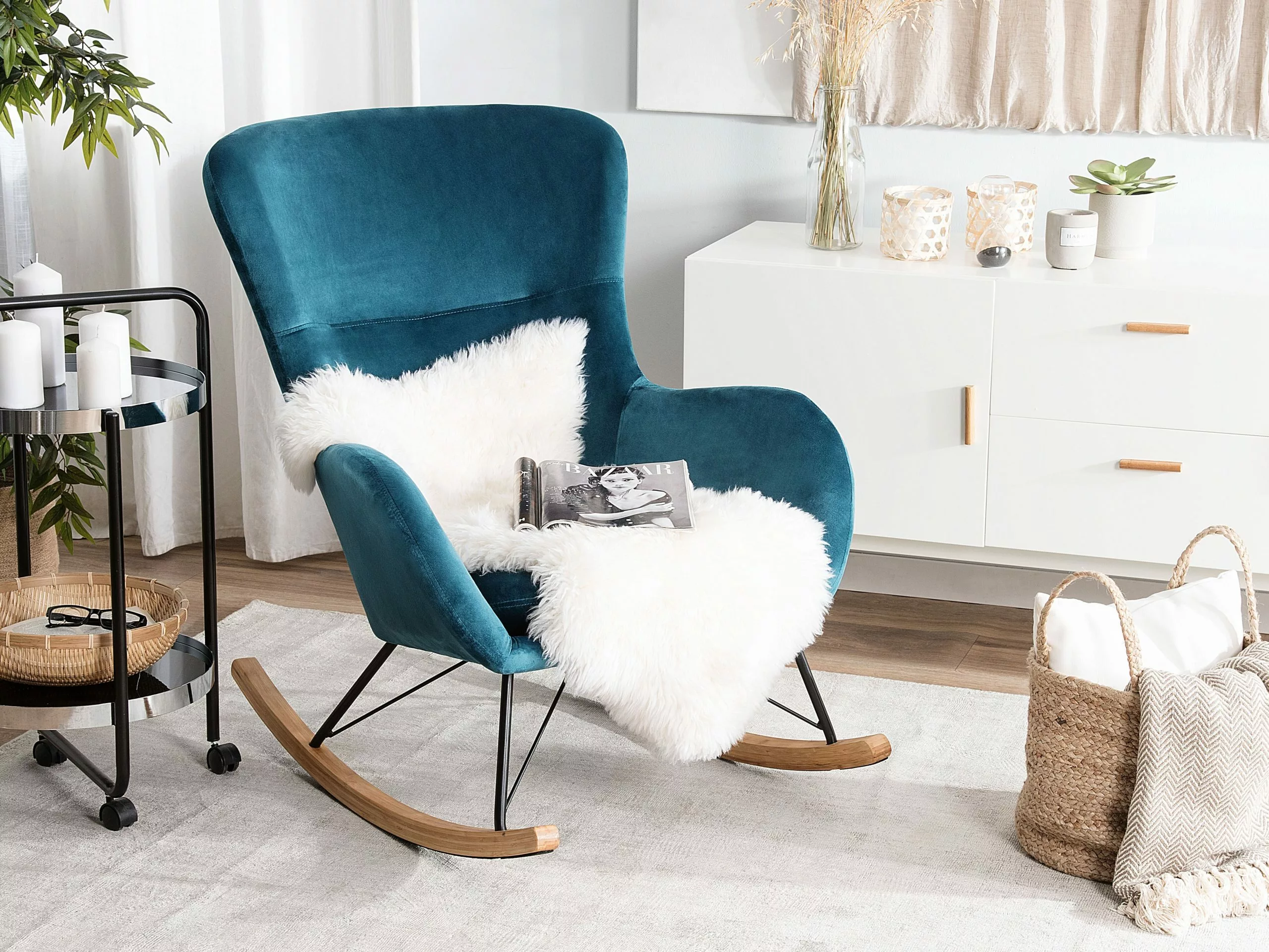 Beliani Schommelstoel Fluweelstof Smaragdgroen ELLAN - Afbeelding 2