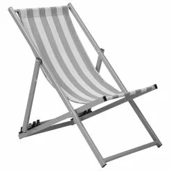 Beliani Ligstoel Wit/grijs Gestreept LOCRI