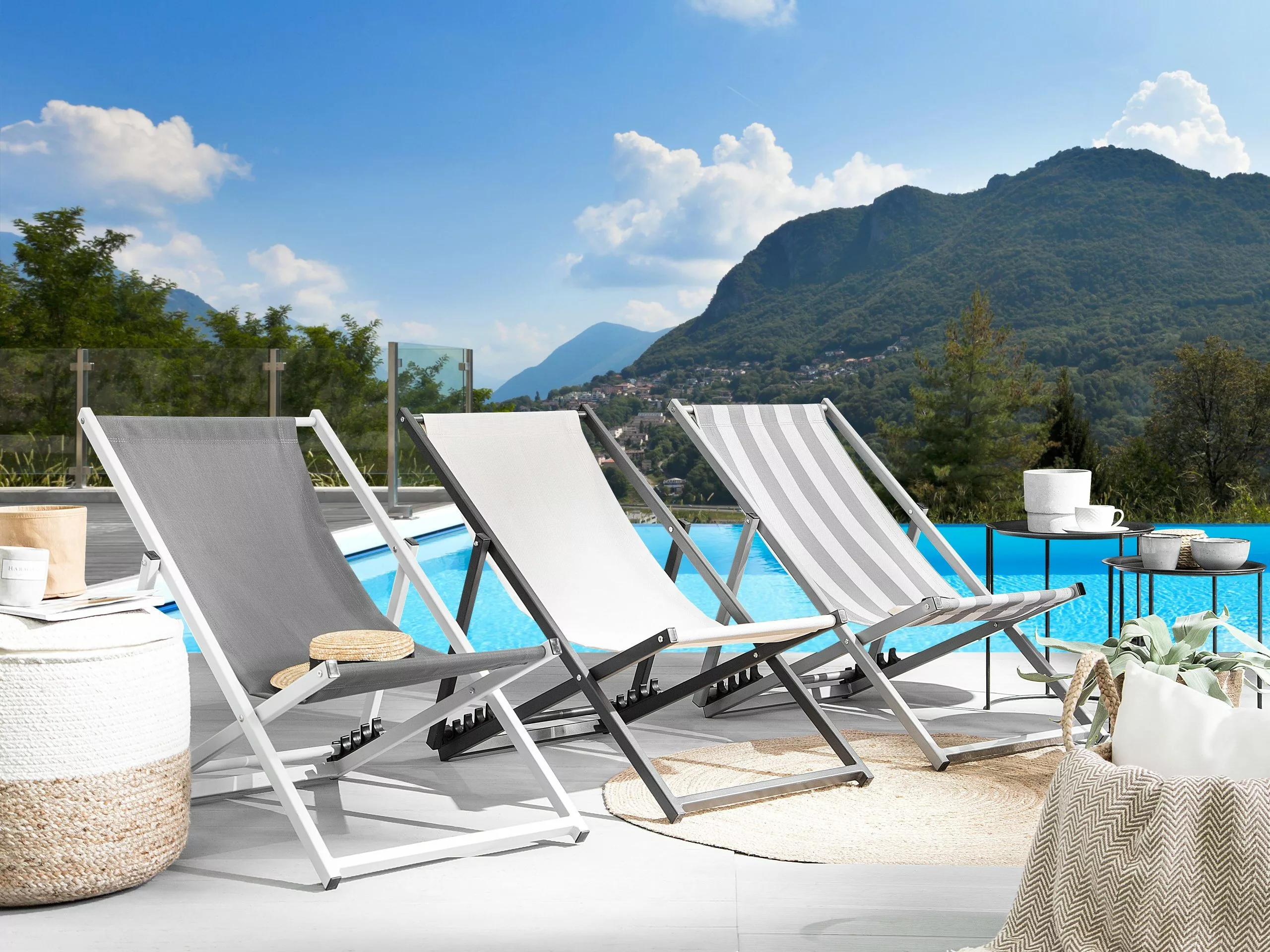 Beliani Ligstoel Wit/grijs Gestreept LOCRI 5 Beliani Ligstoel Wit/grijs Gestreept LOCRI - Afbeelding 3