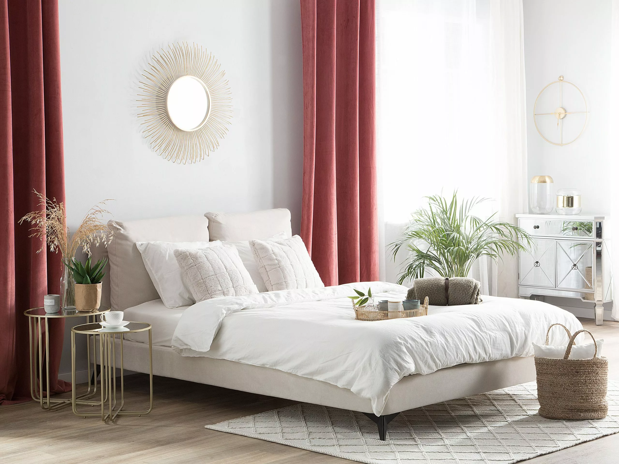 Beliani Bed Chenille Beige In Diverse Formaten MELLE 4 Beliani Bed Chenille Beige In Diverse Formaten MELLE - Afbeelding 2