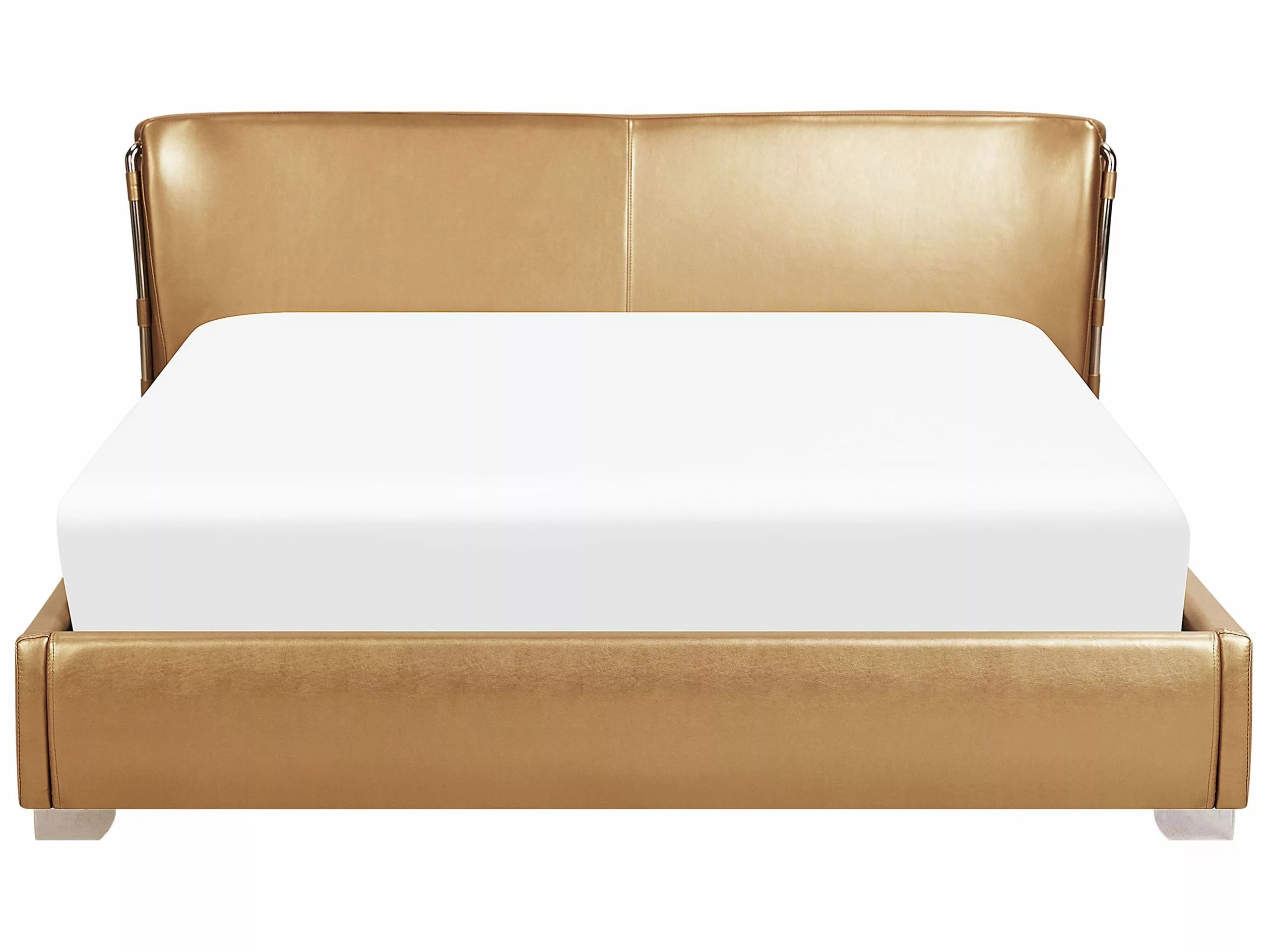 Beliani Bed Leer Goud Met LED-verlichting In Diverse Formaten PARIS - Afbeelding 6