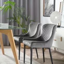 Beliani Eetkamerstoel Set Van 2 Fluweel Grijs SOLANO -Exporteren Stoelen Winkel undef src sa picid 752150 type whitesh image scaled