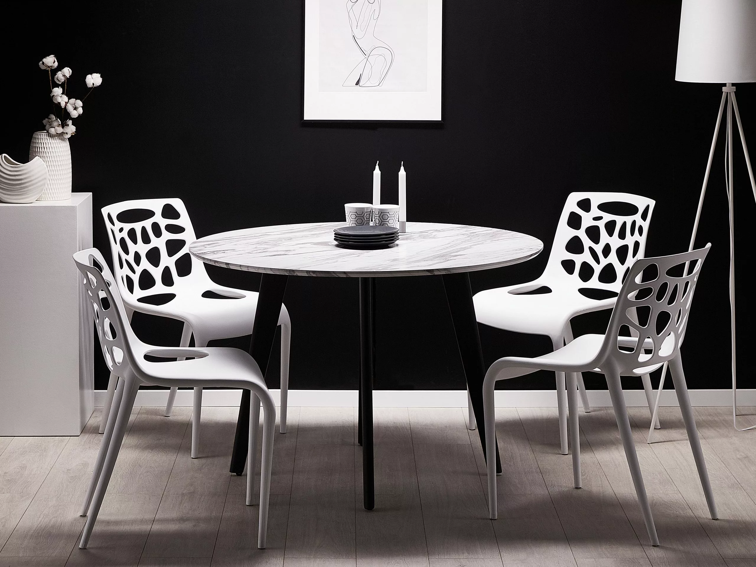 Beliani Eettafel Marmerlook/zwart ⌀ 110 Cm MOSBY - Afbeelding 3