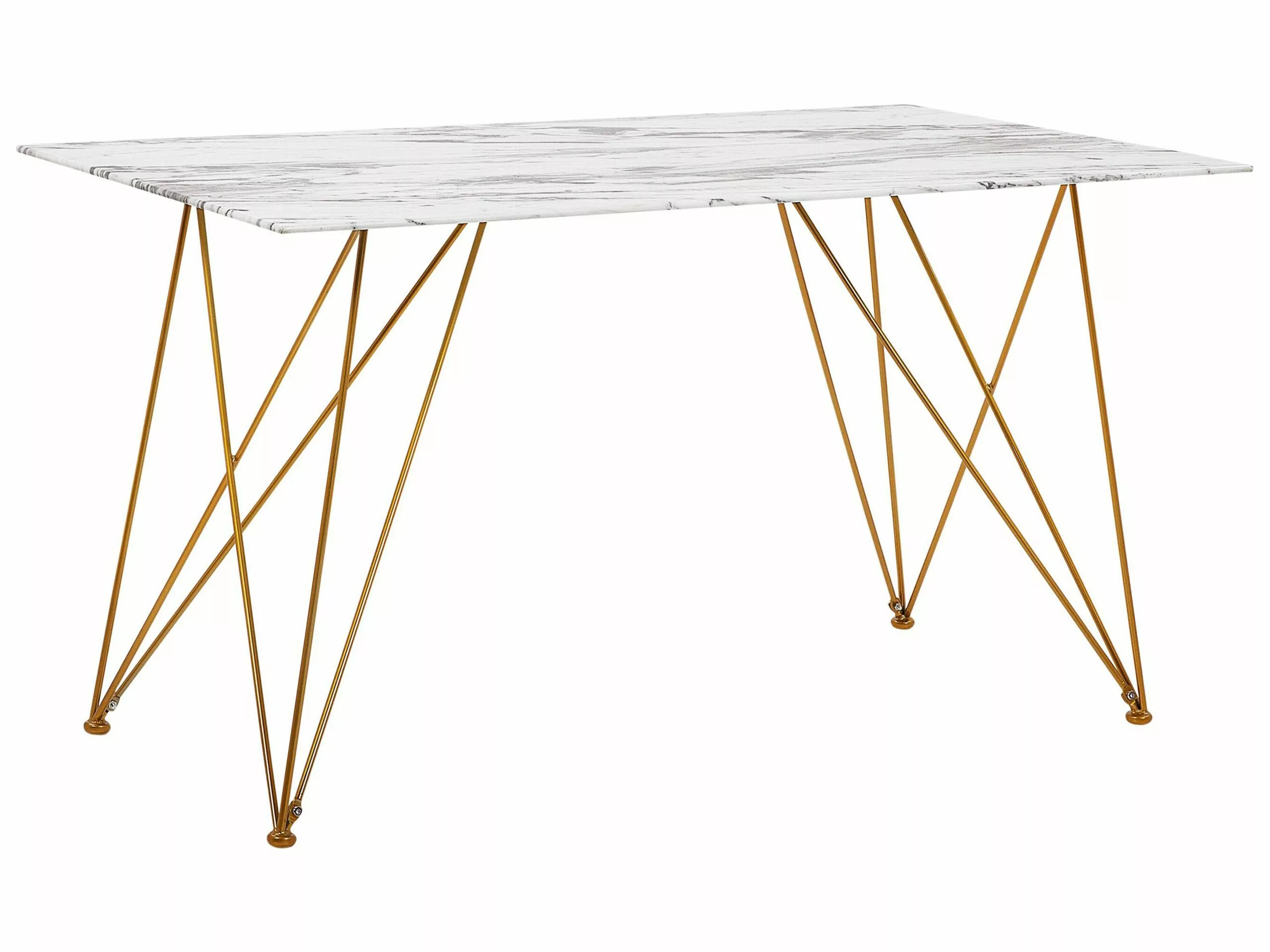 Beliani Eettafel Marmerlook Wit/goud 140 X 80 Cm KENTON
