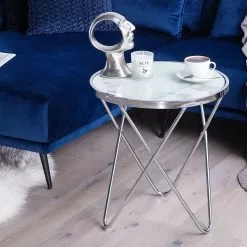 Beliani Bijzettafel Marmerlook Wit/zilver MERIDIAN II -Exporteren Stoelen Winkel undef src sa picid 758976 type color image scaled