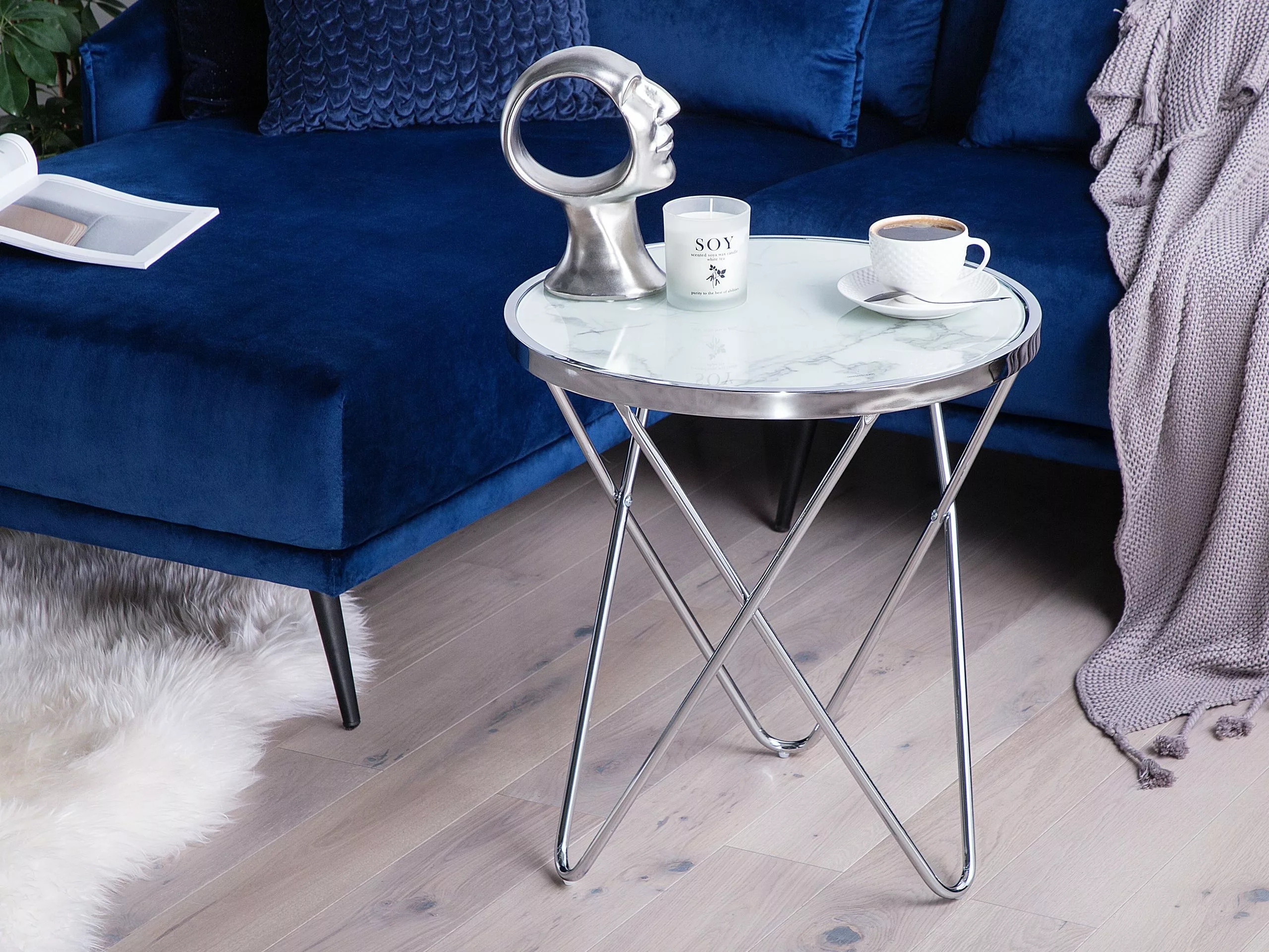 Beliani Bijzettafel Marmerlook Wit/zilver MERIDIAN II - Afbeelding 2