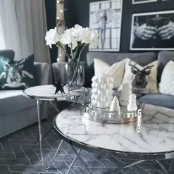 Beliani Bijzettafel Marmerlook Wit/zilver MERIDIAN II -Exporteren Stoelen Winkel undef src sa picid 759876 type whitesh image