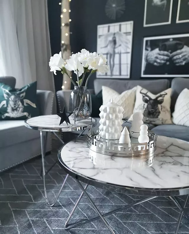 Beliani Bijzettafel Marmerlook Wit/zilver MERIDIAN II - Afbeelding 3