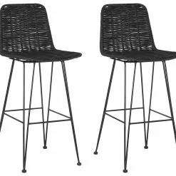 Beliani Barkruk Set Van 2 Rotan Zwart CASSITA