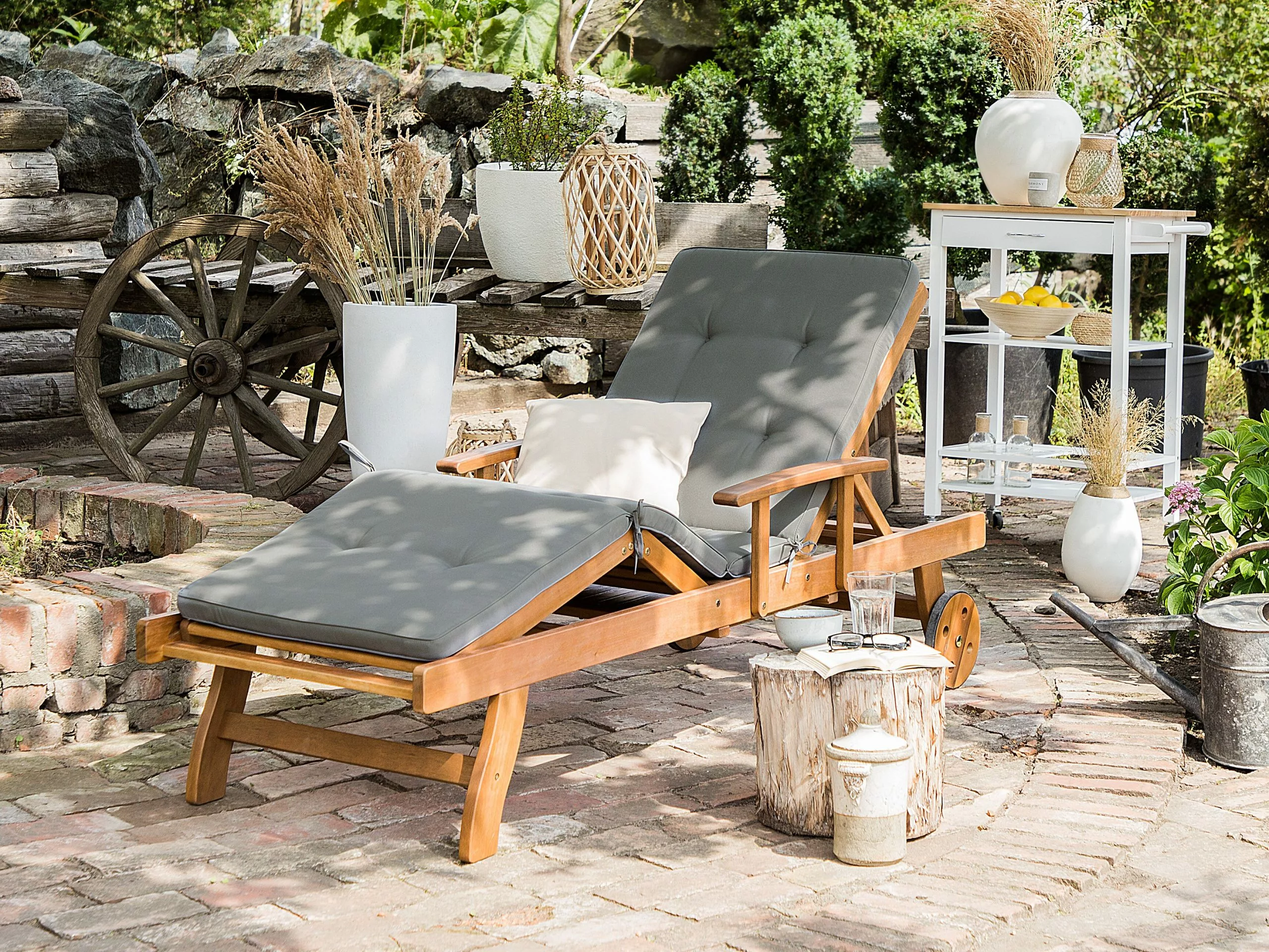 Beliani Ligstoel Acaciahout Grafietgrijs JAVA - Afbeelding 2