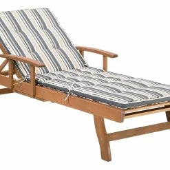 Beliani Ligstoel Acaciahout Donkerblauw/beige JAVA