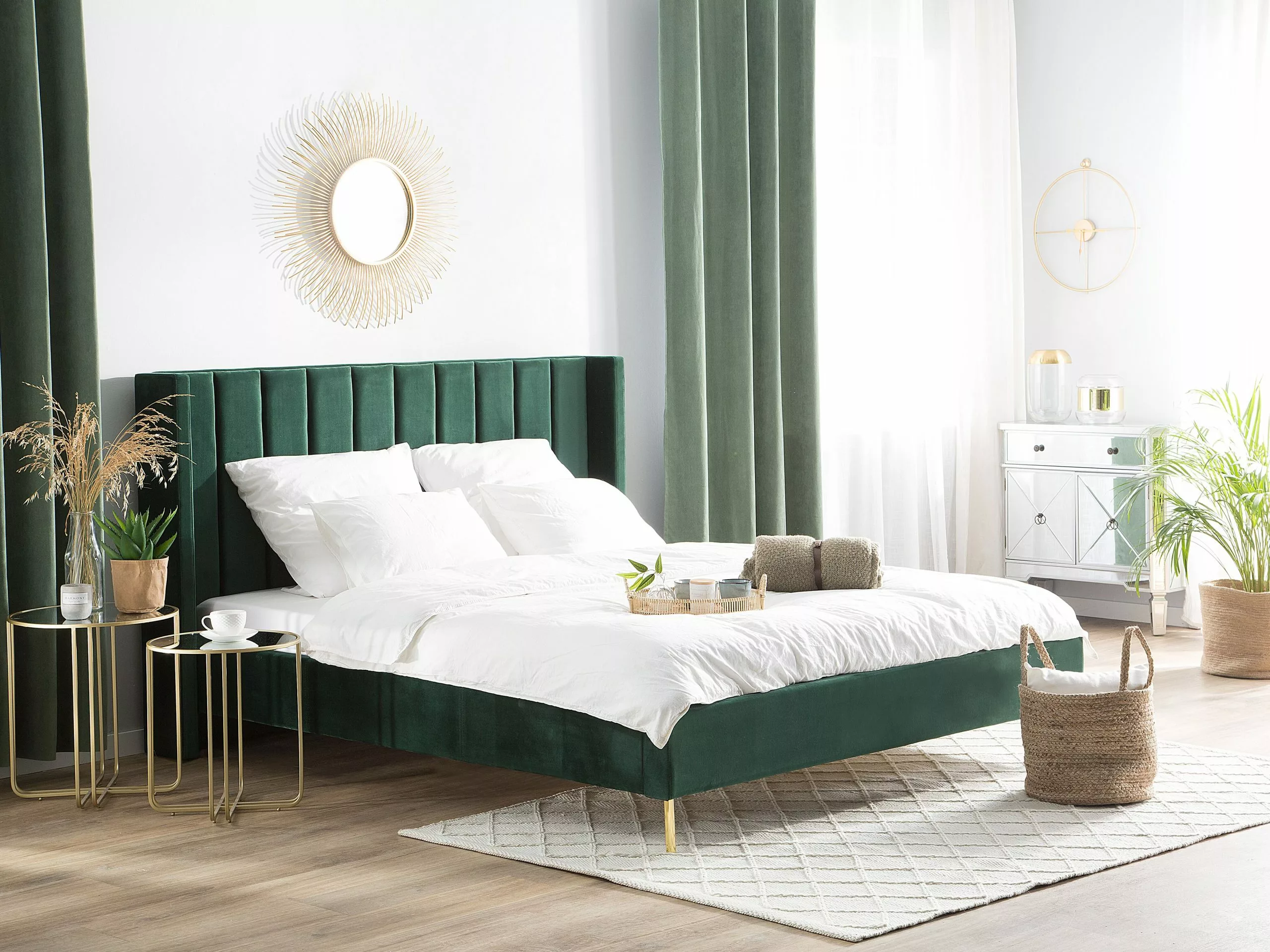 Beliani Bed Fluweel Groen In Diverse Formaten VILLETTE - Afbeelding 2