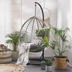 Beliani Hangstoel Met Standaard Rotan Grijs TOLLO -Exporteren Stoelen Winkel undef src sa picid 763792 type whitesh image scaled