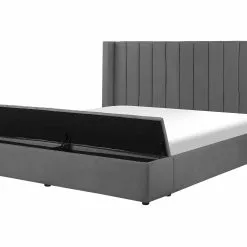 Beliani Bed Met Opbergruimte Fluweel Grijs In Diverse Formaten NOYERS