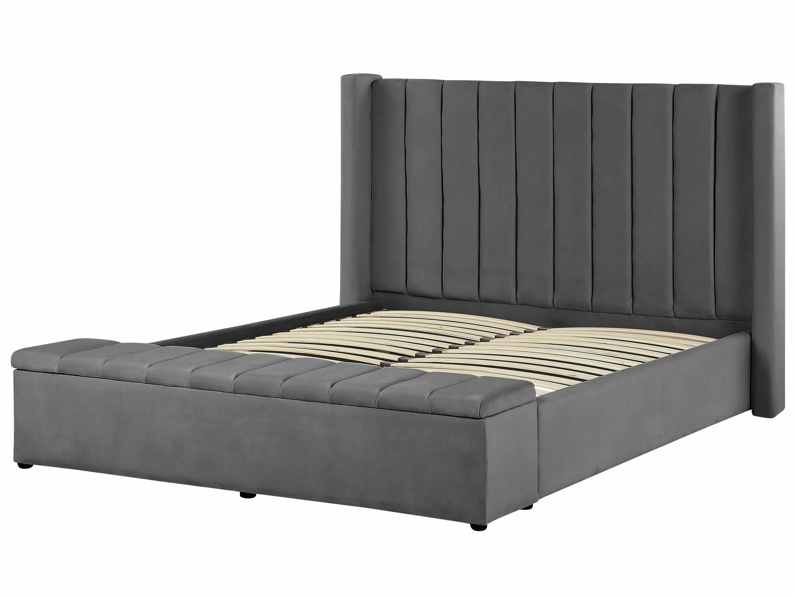 Beliani Bed Met Opbergruimte Fluweel Grijs In Diverse Formaten NOYERS - Afbeelding 10