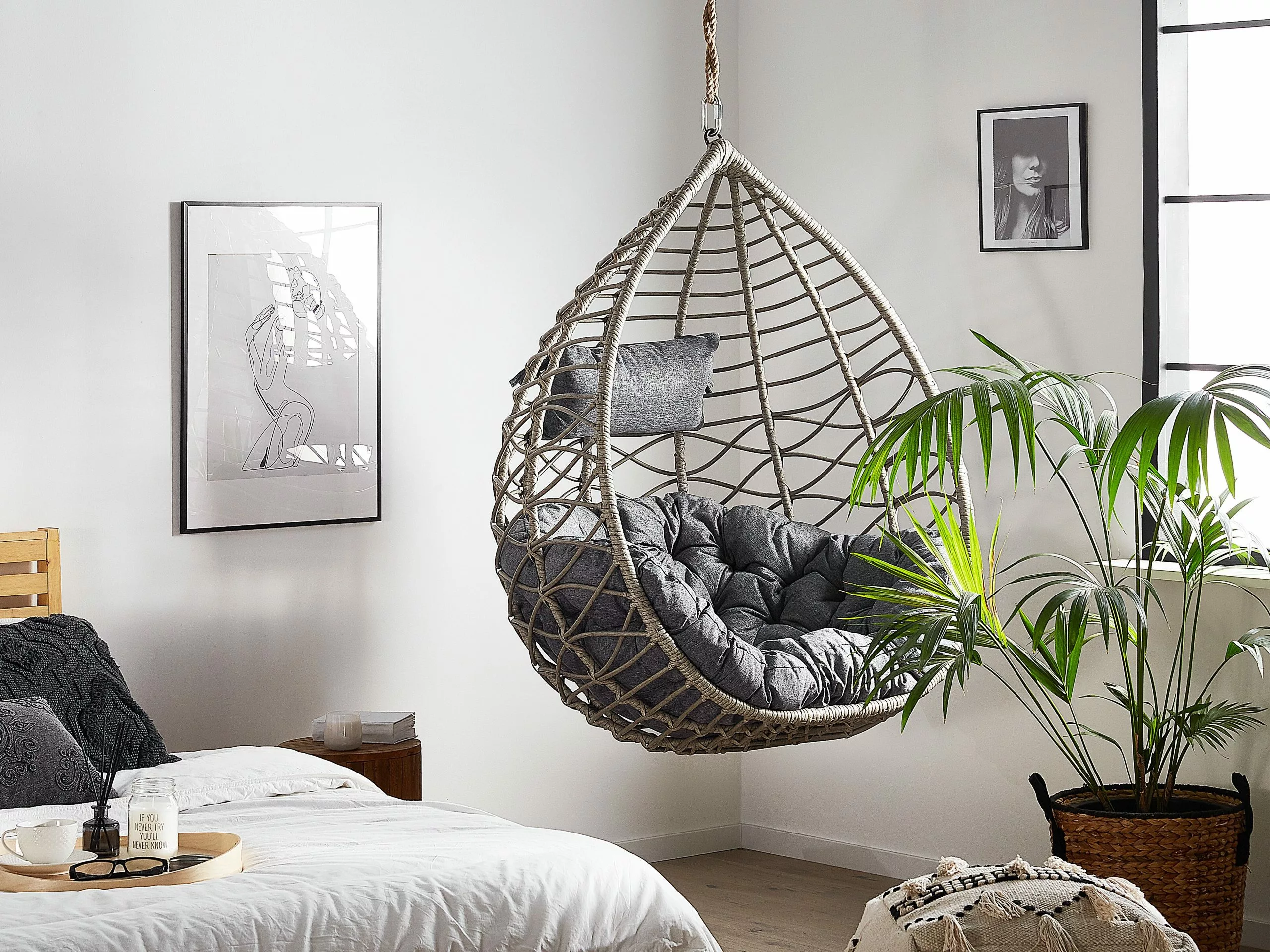 Beliani Hangstoel Met Standaard Rotan Grijs/zwart ARSITA 8 Beliani Hangstoel Met Standaard Rotan Grijs/zwart ARSITA - Afbeelding 6