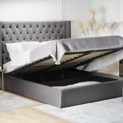 Beliani Bed Met Opbergruimte Fluweel Grijs In Diverse Formaten LUBBON -Exporteren Stoelen Winkel undef src sa picid 766787 type whitesh image scaled