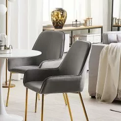 Beliani Eetkamerstoel Set Van 2 Fluweel Grijs LOVERNA -Exporteren Stoelen Winkel undef src sa picid 767750 type whitesh image