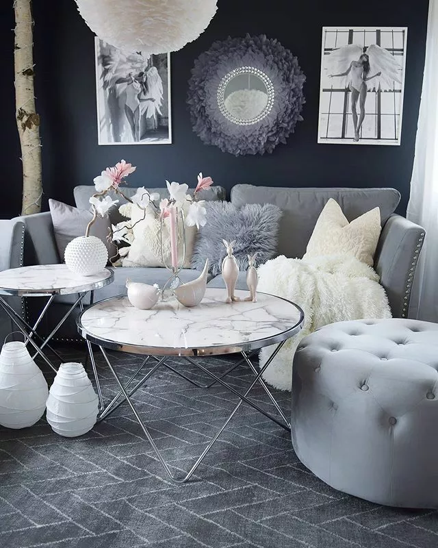 Beliani Bijzettafel Marmerlook Wit/zilver MERIDIAN II - Afbeelding 5