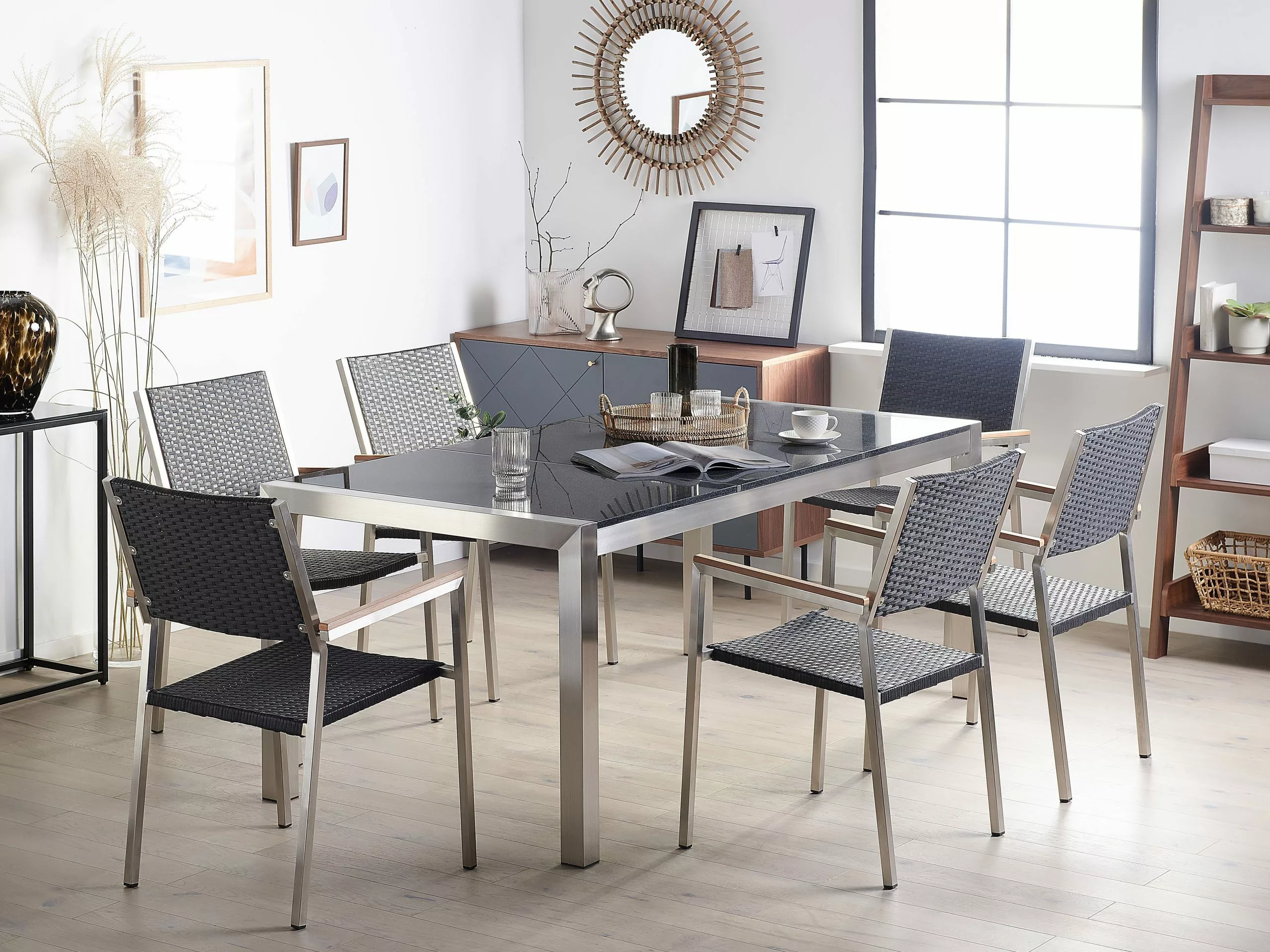 Beliani Tuintafel Graniet/RVS Grijs In Diverse Formaten GROSSETO - Afbeelding 3