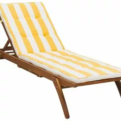 Beliani Ligstoel Acaciahout Geel/wit CESANA