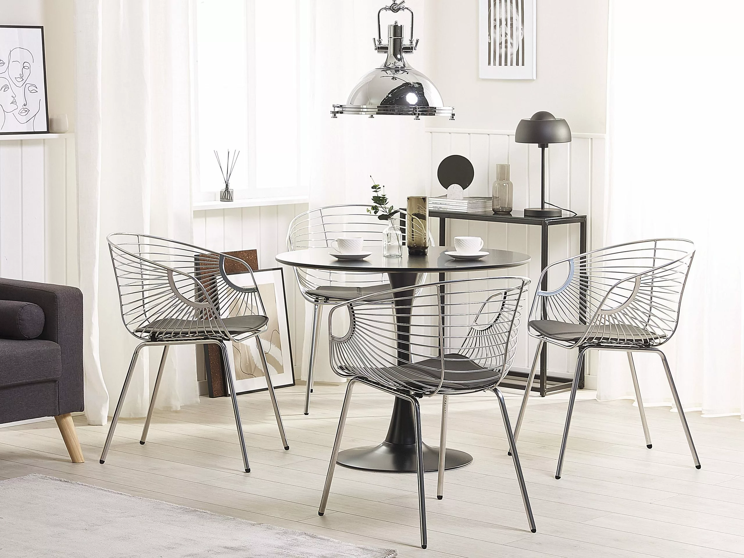 Beliani Stoel Set Van 2 Metaal Zilver HOBACK 4 Beliani Stoel Set Van 2 Metaal Zilver HOBACK - Afbeelding 2