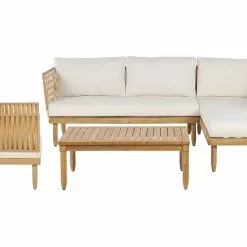 Beliani Loungeset 4-zits Acaciahout Crème CREMONA