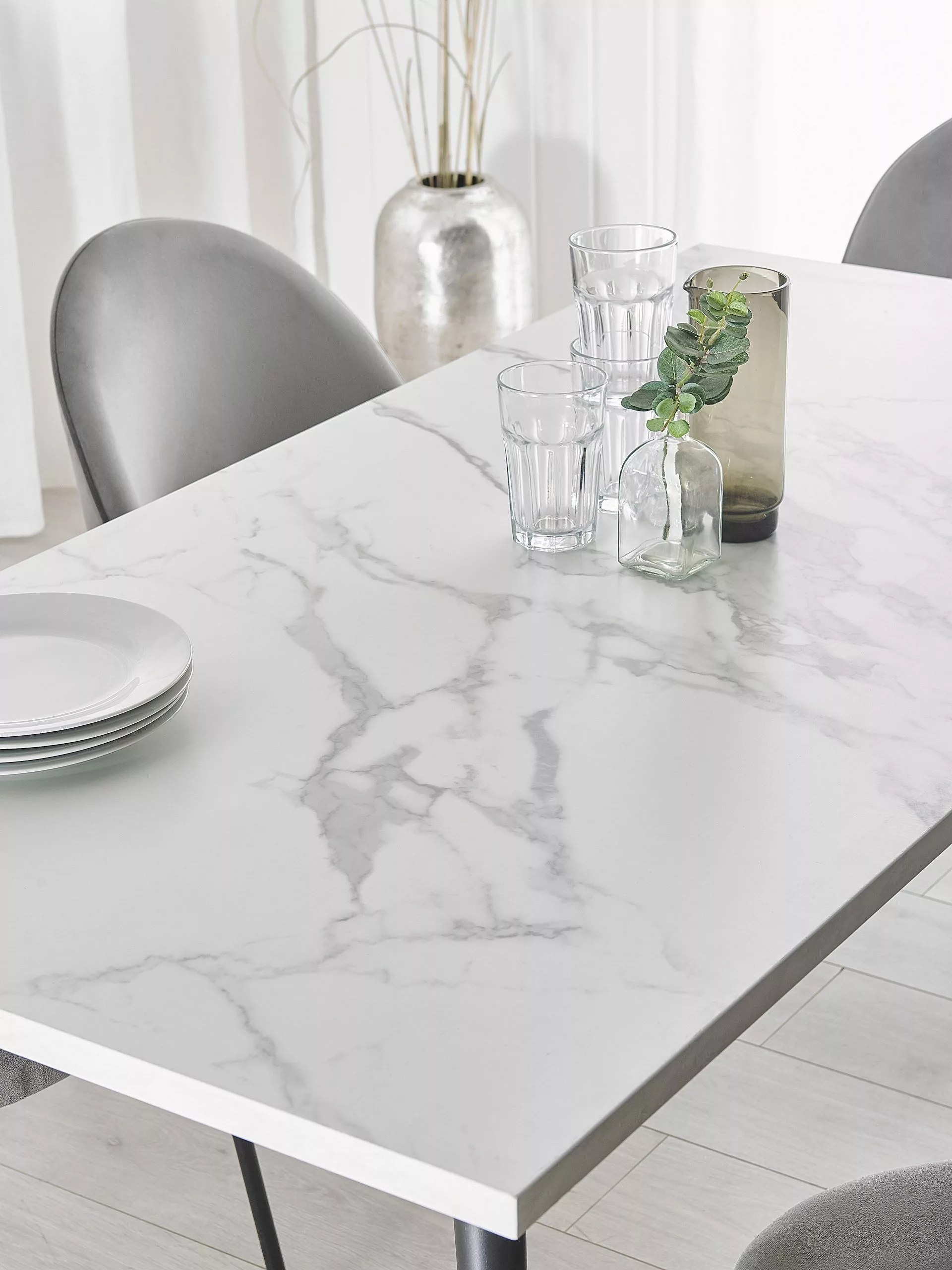 Beliani Eettafel Wit Gemarmerd In Diverse Formaten SANTIAGO - Afbeelding 4