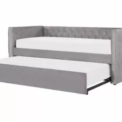 Beliani Bedbank Fluweel Grijs 90 X 200 GASSIN