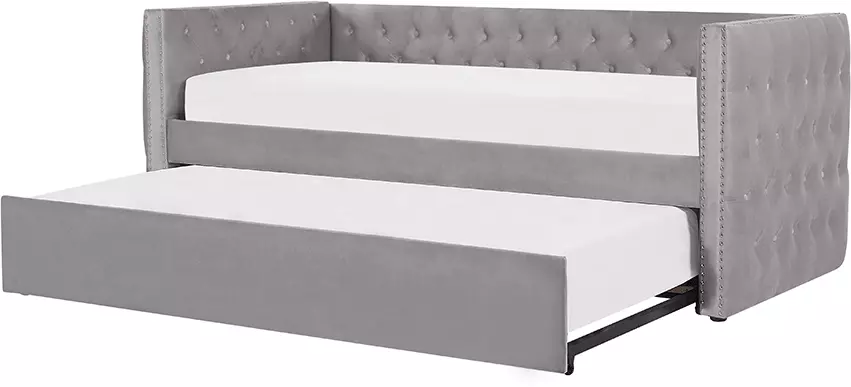 Beliani Bedbank Fluweel Grijs 90 X 200 GASSIN - Afbeelding 4