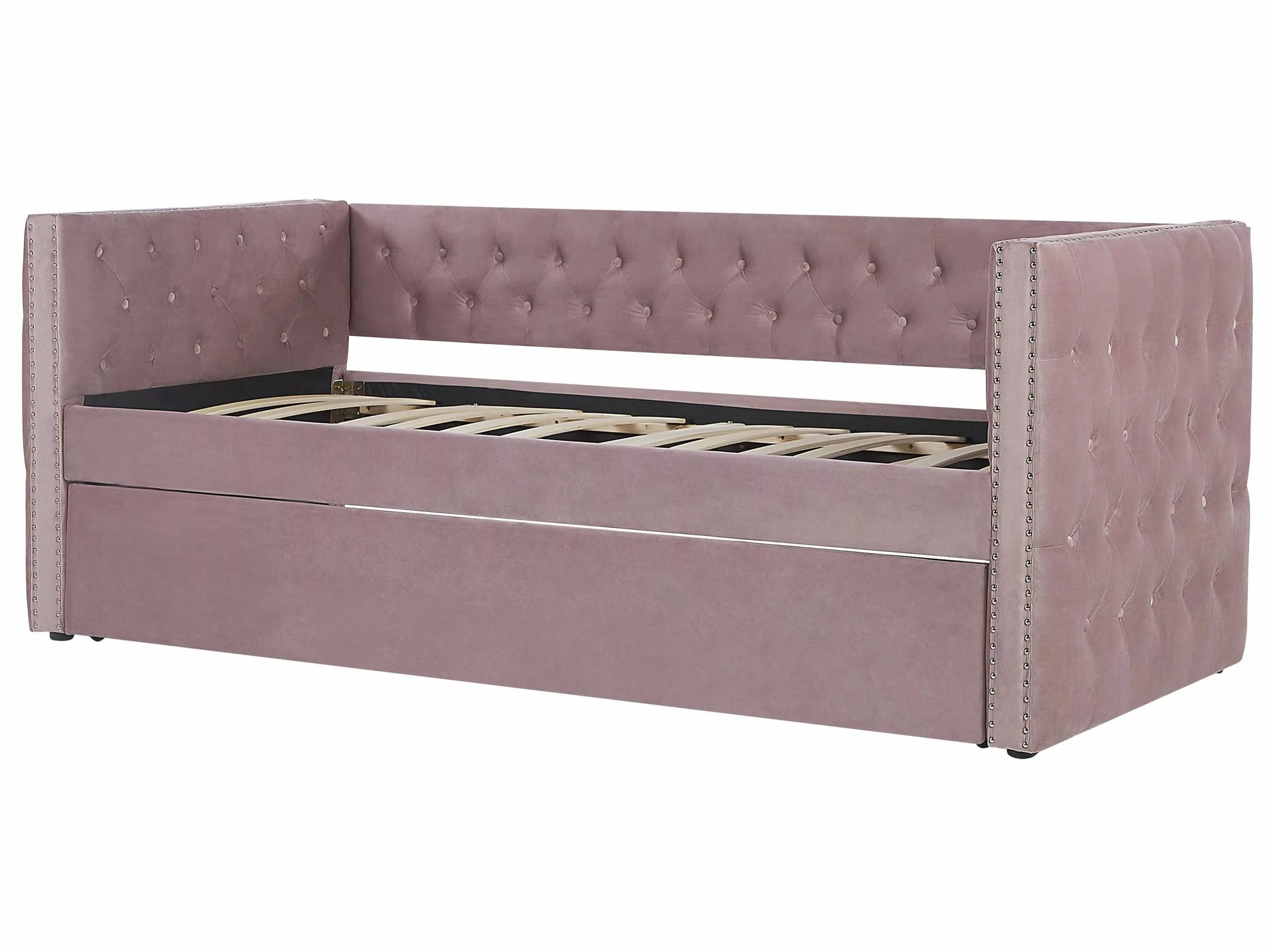Beliani Bedbank Fluweel Roze 90 X 200 GASSIN - Afbeelding 7